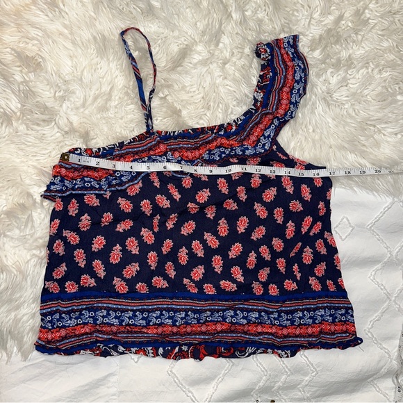 Xhilaration | NWT Asymmetrical Off Shoulder Flowy Ruffle Floral Latinx Print Top - Picture 10 of 12